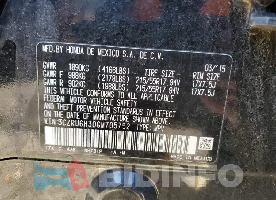 3CZRU6H30GM705752 Photo# 12