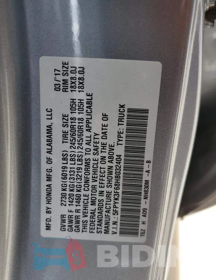5FPYK3F68HB032404 Photo# 10