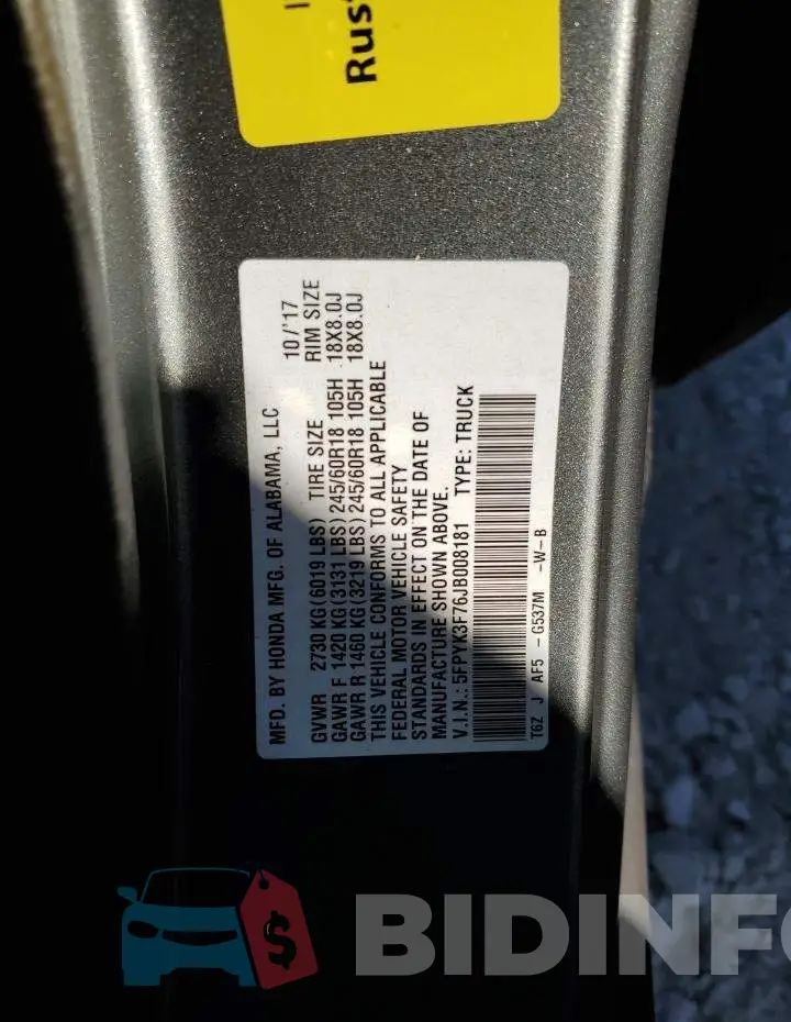 5FPYK3F76JB008181 Photo# 10