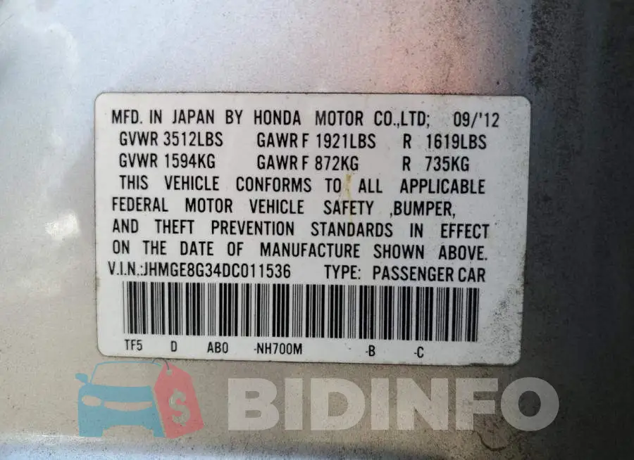 JHMGE8G34DC011536 Photo# 10