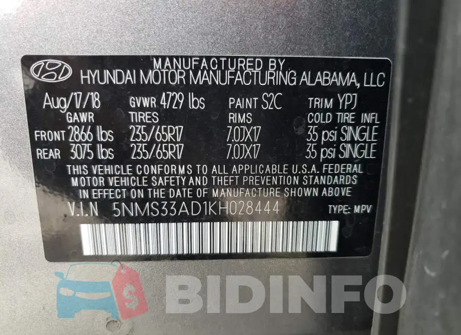 5NMS33AD1KH028444 Photo# 10