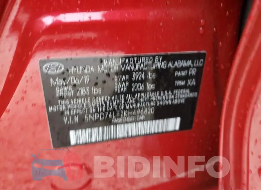 5NPD74LF2KH496820 Photo# 10