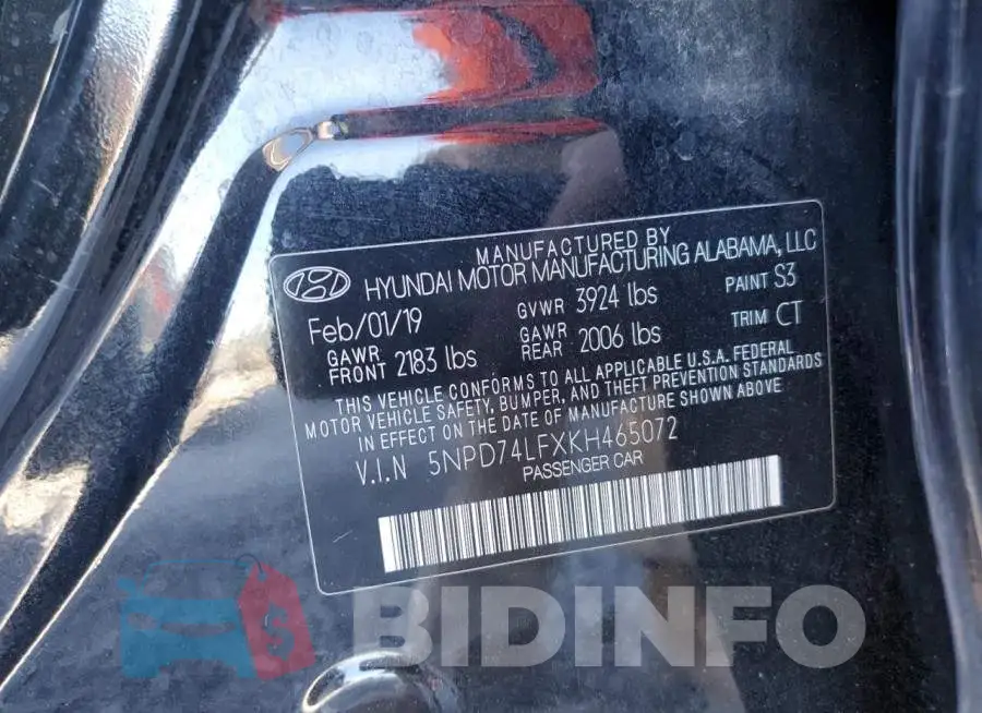 5NPD74LFXKH465072 Photo# 10