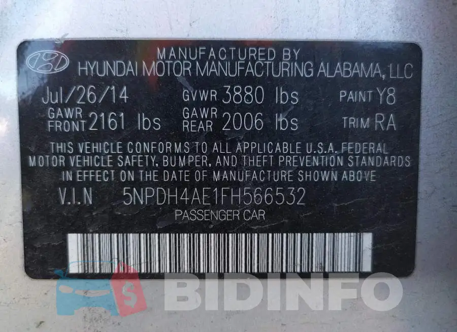 5NPDH4AE1FH566532 Photo# 12