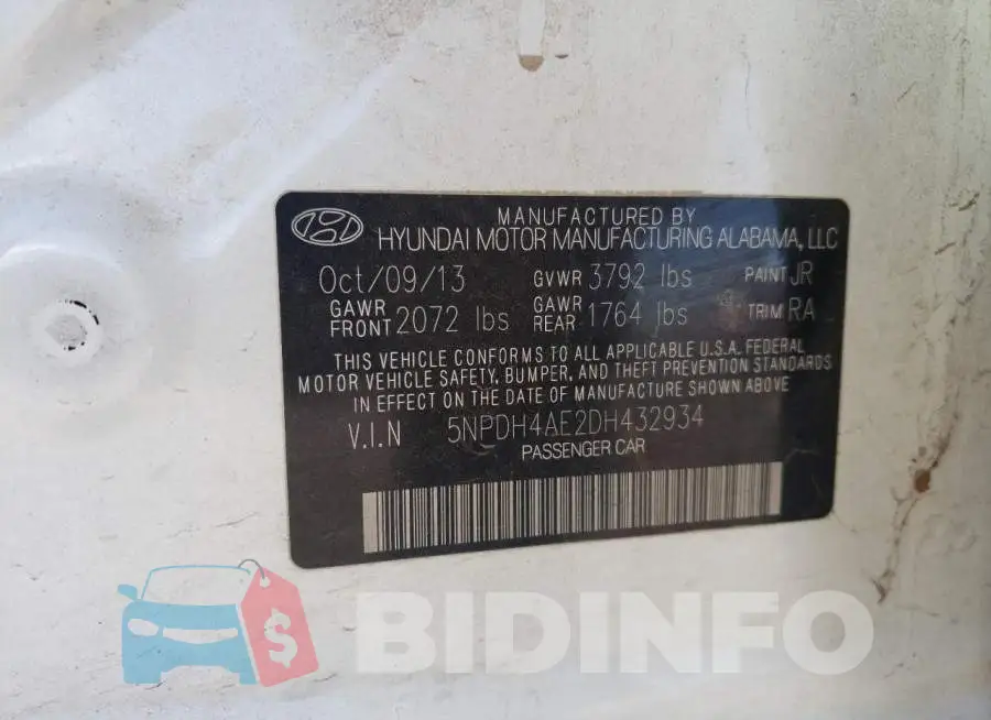 5NPDH4AE2DH432934 Photo# 12