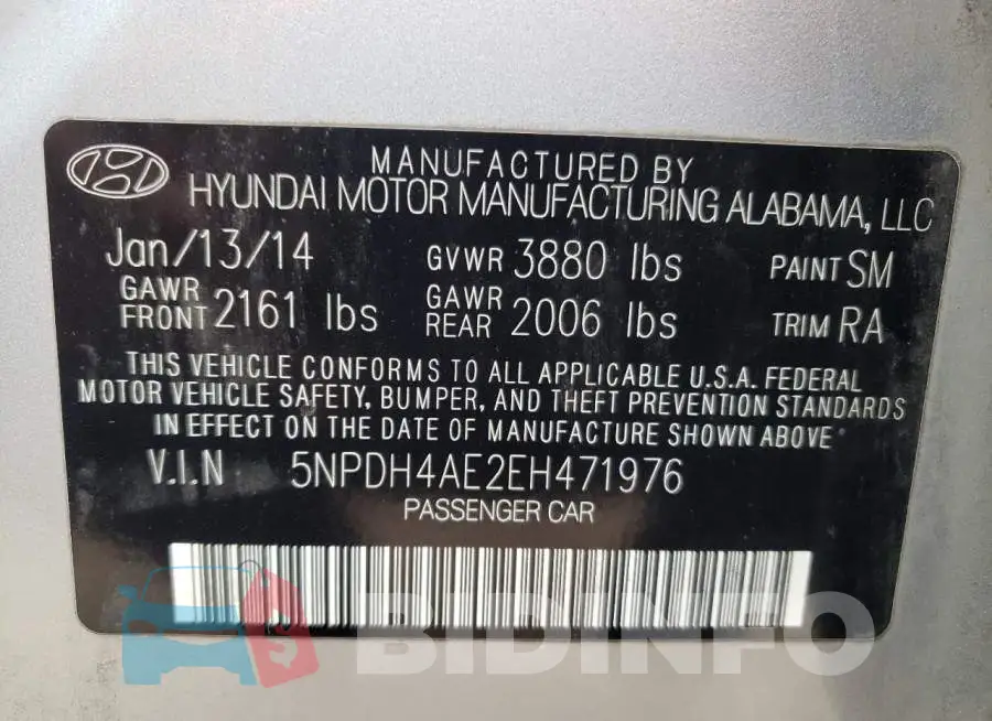 5NPDH4AE2EH471976 Photo# 12