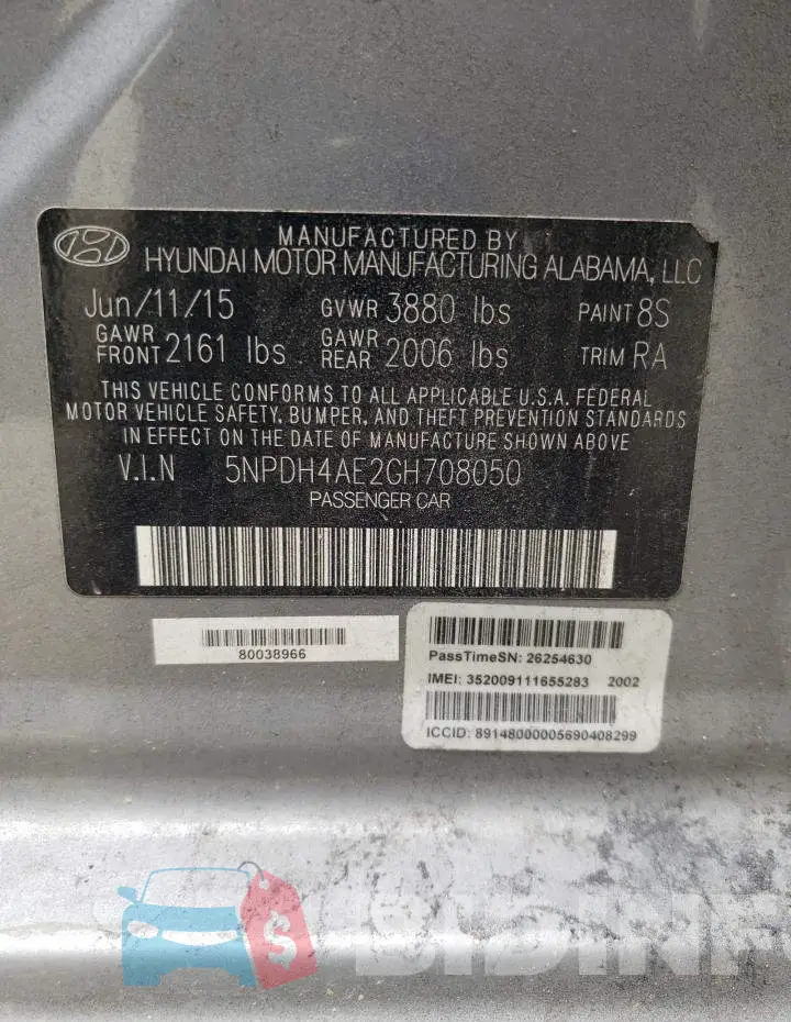 5NPDH4AE2GH708050 Photo# 10