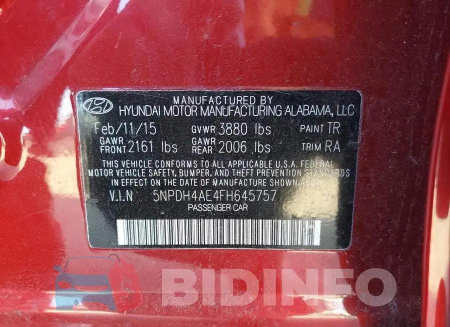 5NPDH4AE4FH645757 Photo# 12