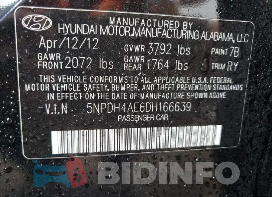 5NPDH4AE6DH166639 Photo# 10