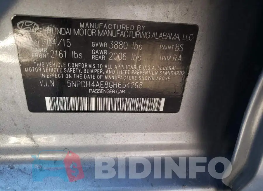 5NPDH4AE8GH654298 Photo# 10