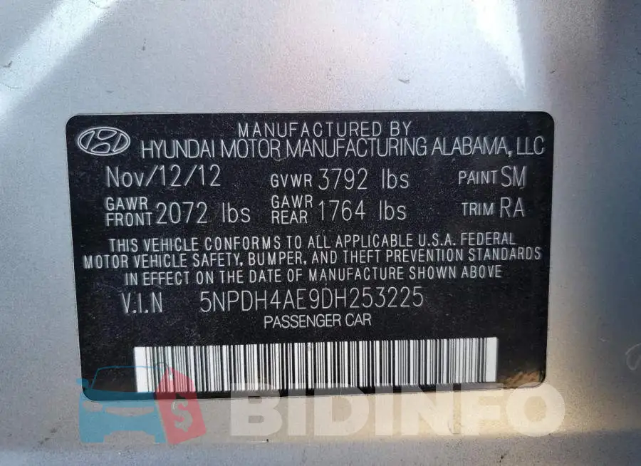5NPDH4AE9DH253225 Photo# 10