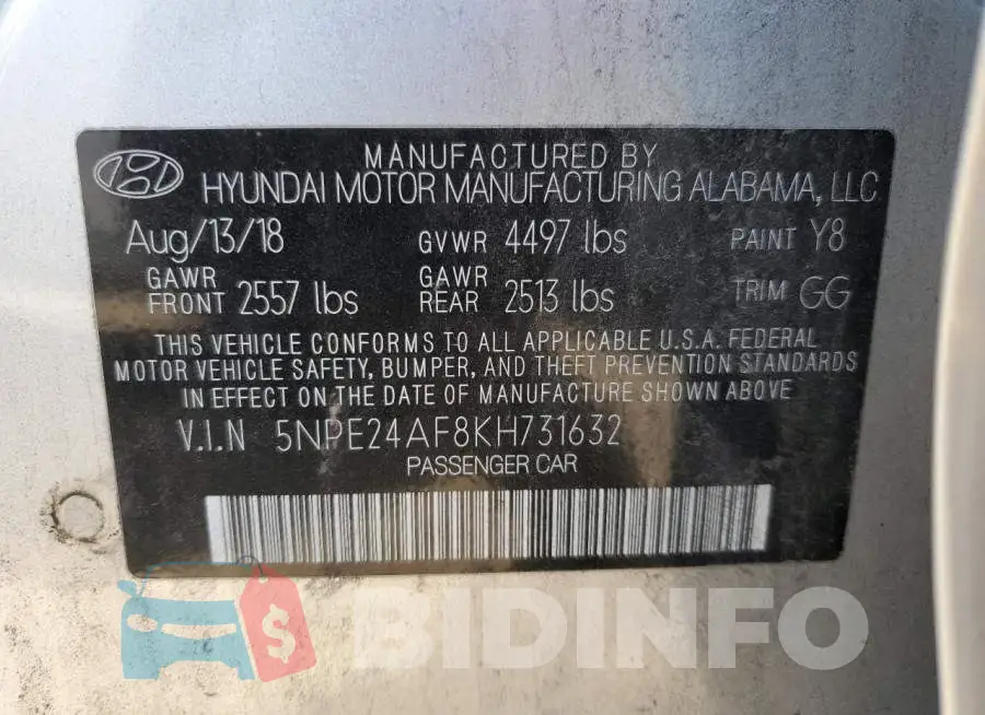 5NPE24AF8KH731632 Photo# 10