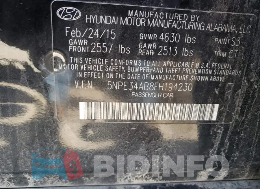 5NPE34AB8FH194230 Photo# 10