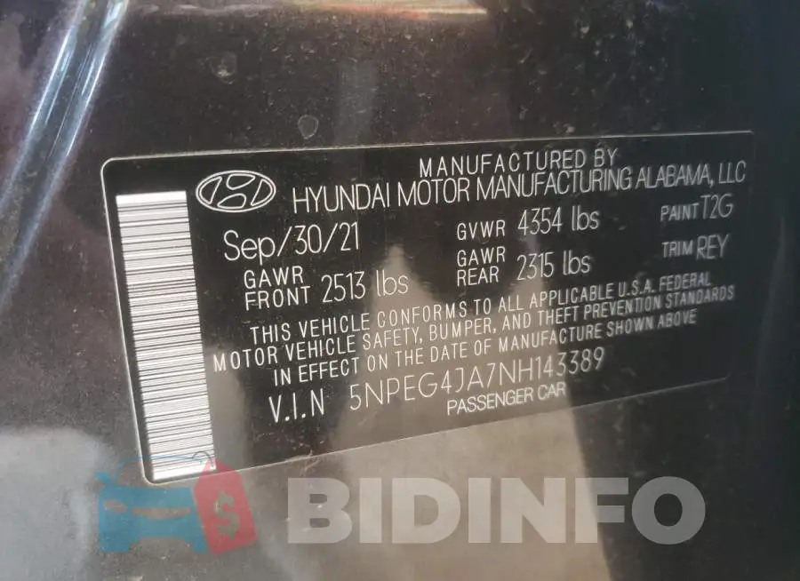 5NPEG4JA7NH143389 Photo# 10