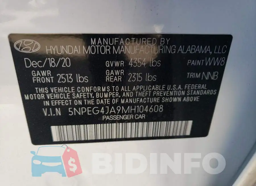 5NPEG4JA9MH104608 Photo# 10