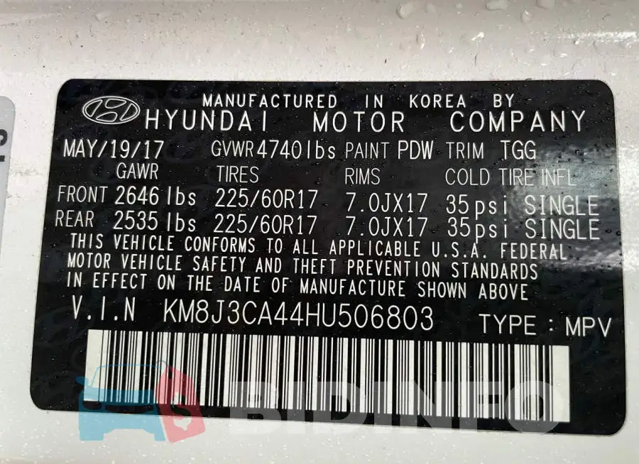KM8J3CA44HU506803 Photo# 10