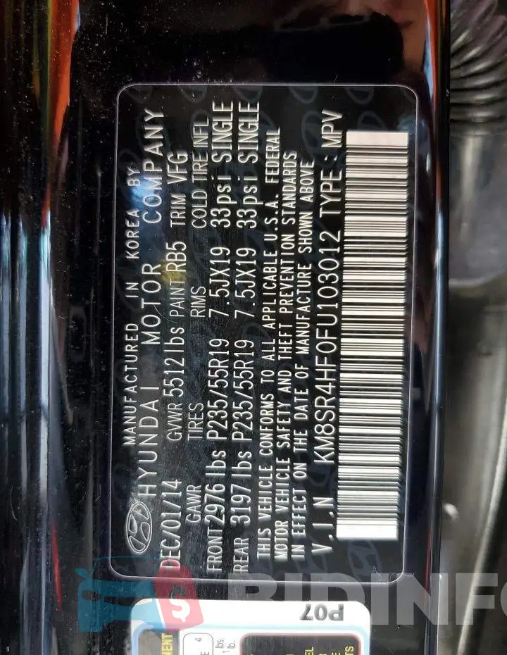 KM8SR4HF0FU103012 Photo# 10
