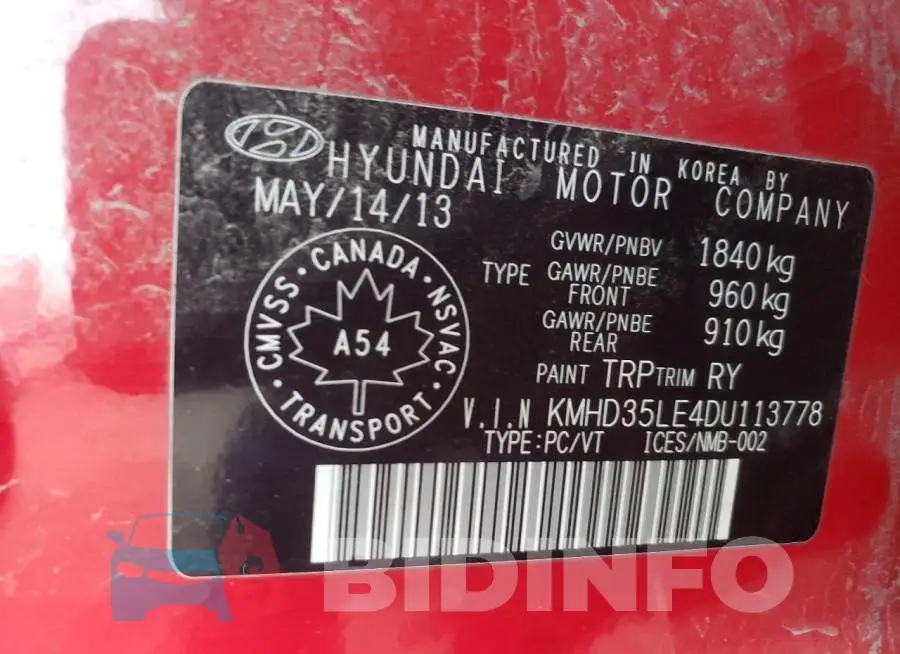 KMHD35LE4DU113778 Photo# 12