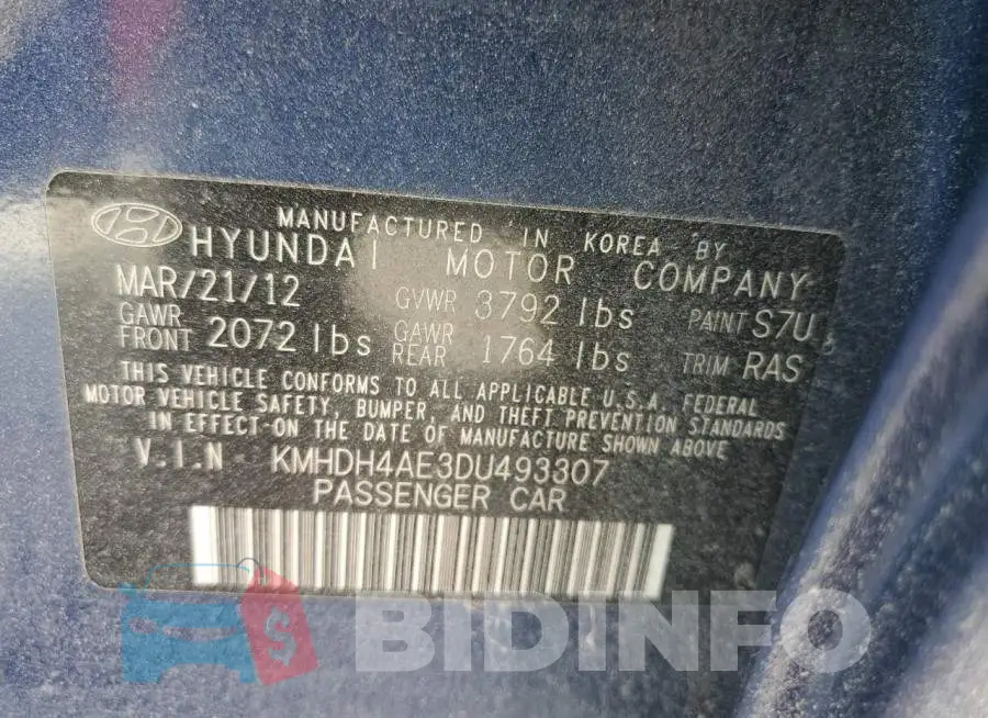 KMHDH4AE3DU493307 Photo# 13