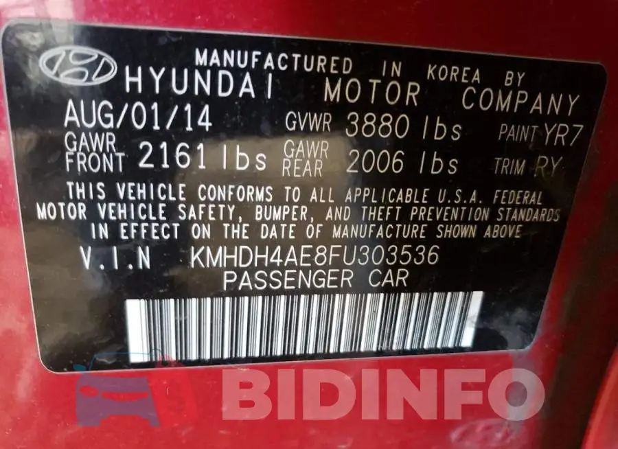 KMHDH4AE8FU303536 Photo# 12