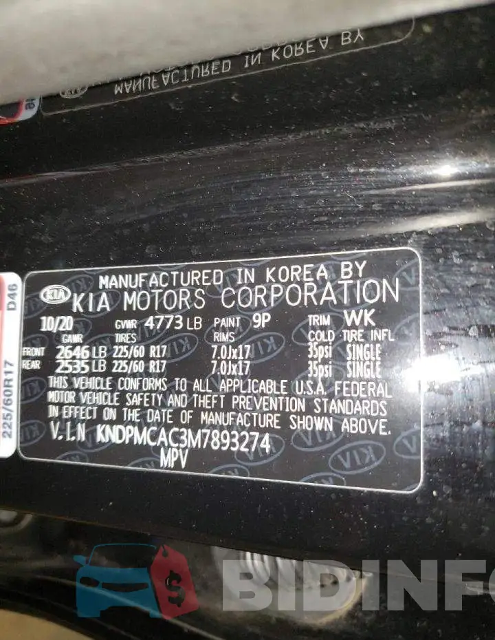 KNDPMCAC3M7893274 Photo# 10