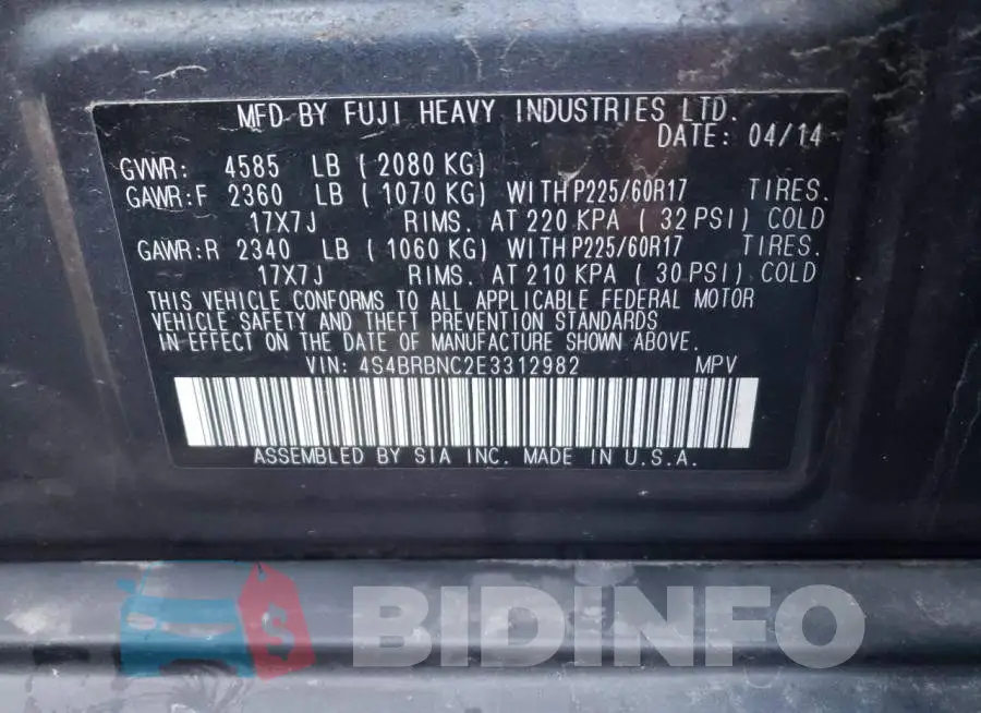 4S4BRBNC2E3312982 Photo# 10