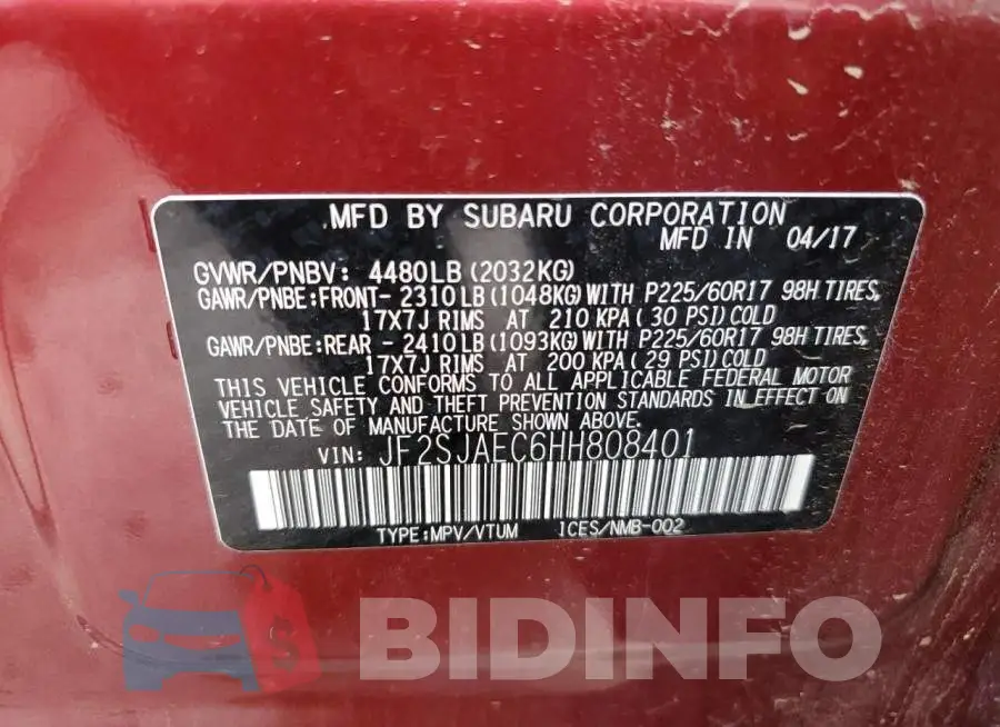 JF2SJAEC6HH808401 Photo# 10