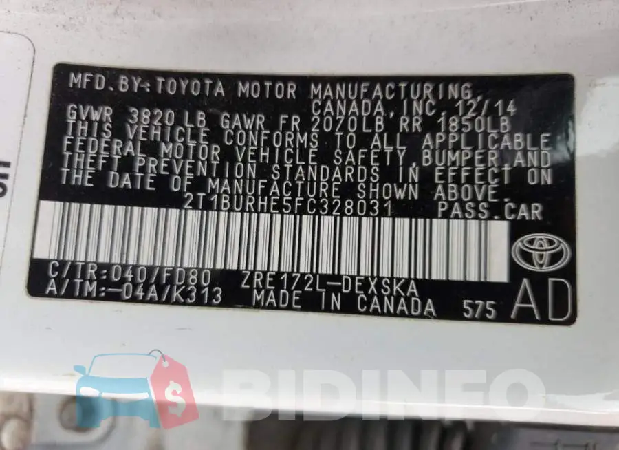 2T1BURHE5FC328031 Photo# 12