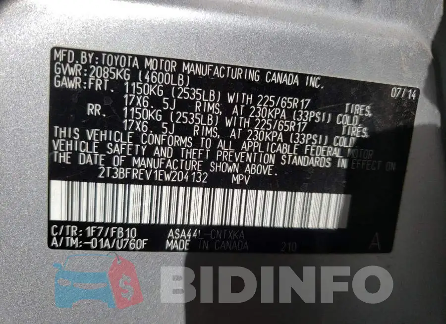 2T3BFREV1EW204132 Photo# 12