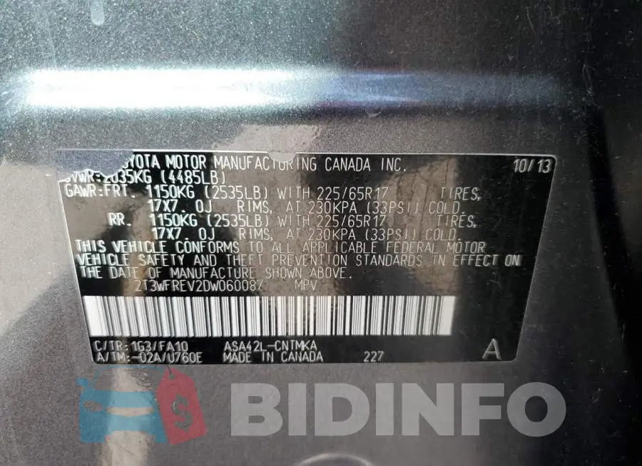 2T3WFREV2DW060087 Photo# 10