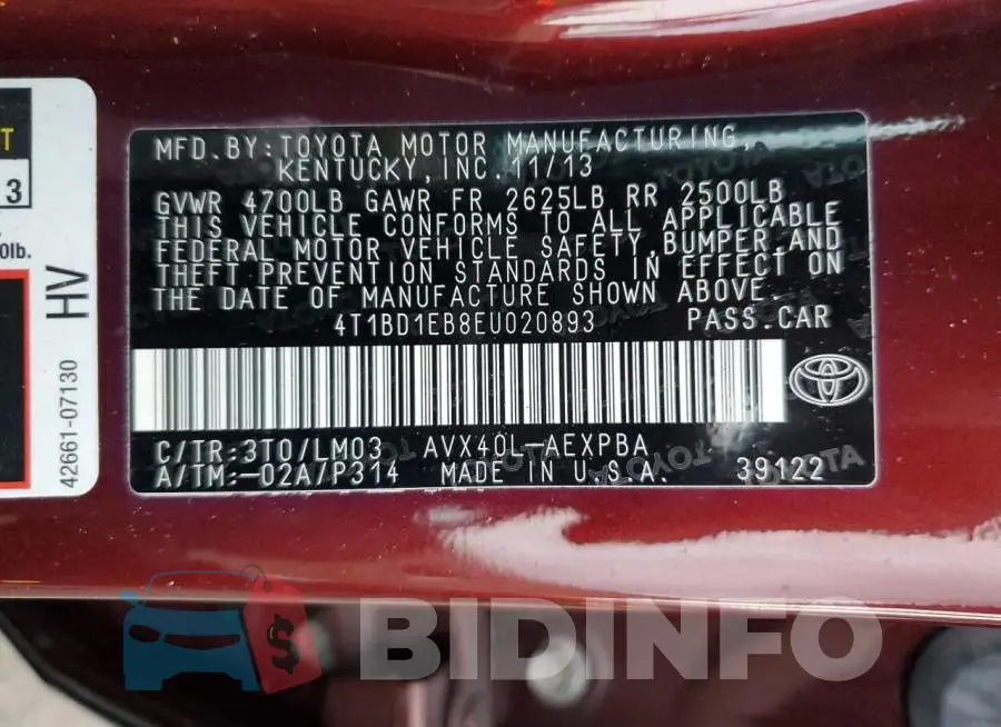 4T1BD1EB8EU020893 Photo# 12