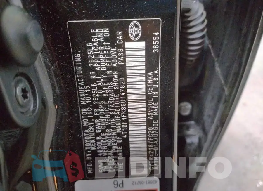 4T1BF1FK8GU147820 Photo# 10