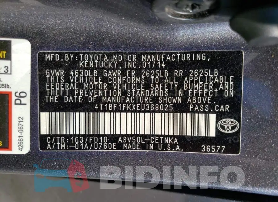 4T1BF1FKXEU368025 Photo# 10