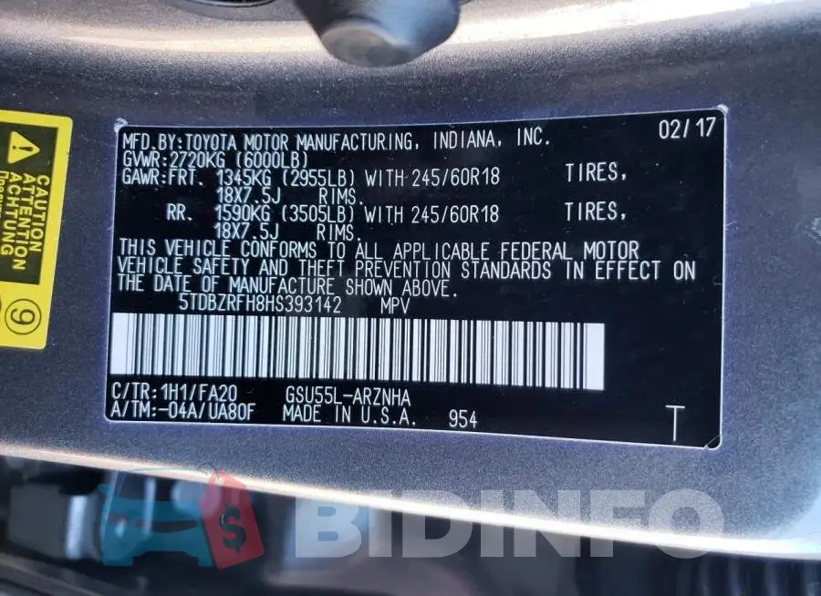 5TDBZRFH8HS393142 Photo# 10