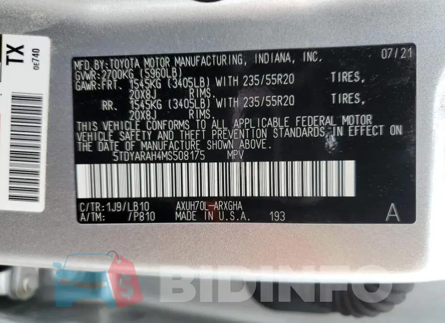 5TDYARAH4MS508175 Photo# 13