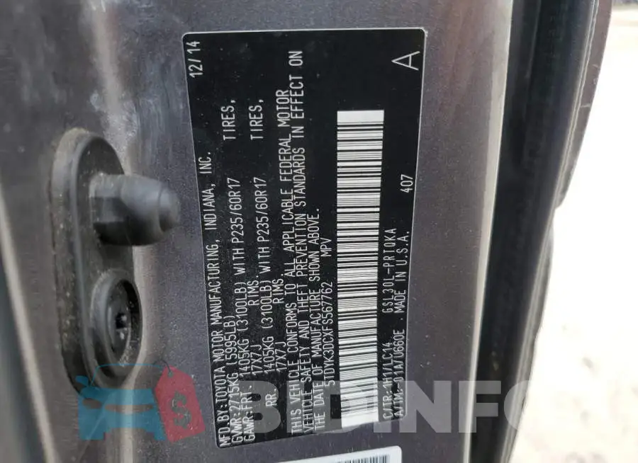 5TDYK3DCXFS567762 Photo# 13