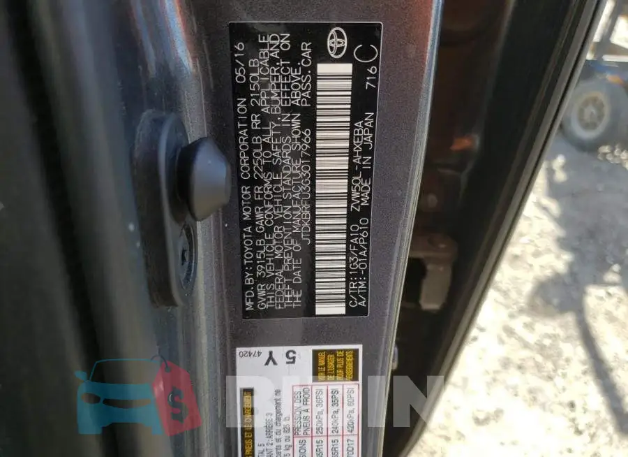JTDKBRFU3G3017966 Photo# 10