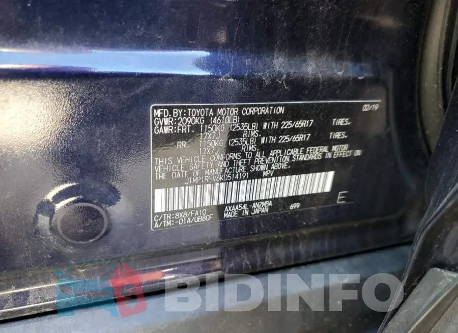JTMP1RFV6KD514191 Photo# 10