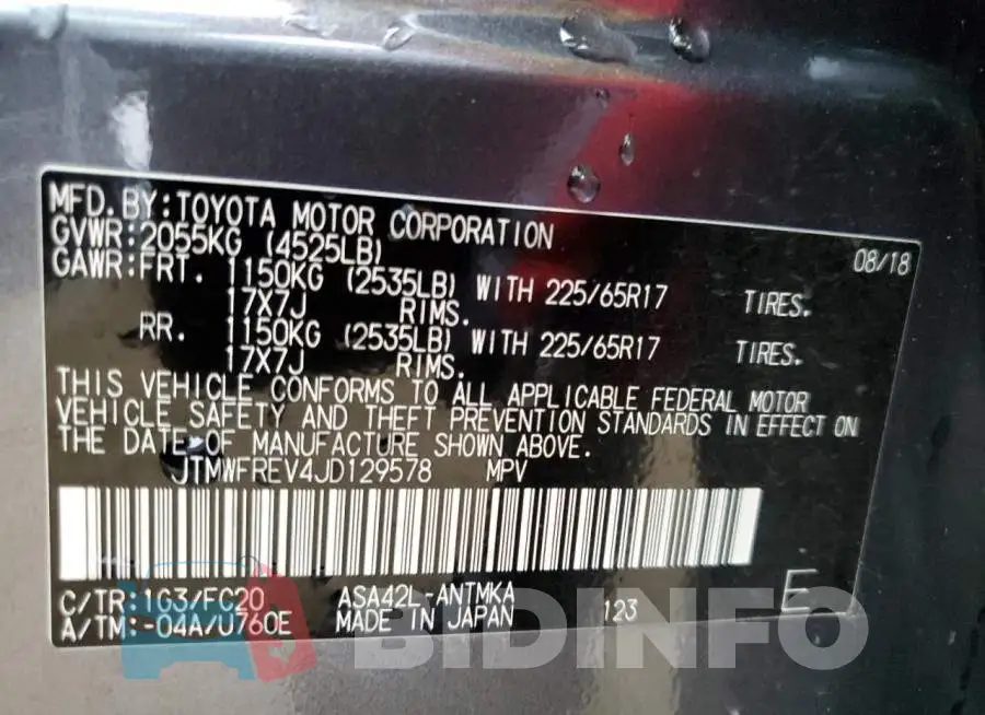 JTMWFREV4JD129578 Photo# 12