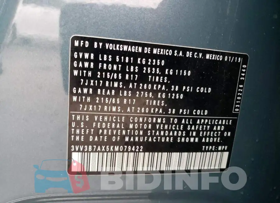 3VV3B7AX5KM079422 Photo# 10