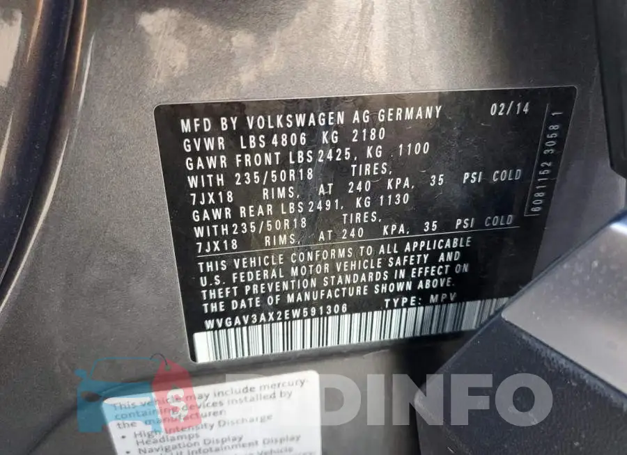 WVGAV3AX2EW591306 Photo# 10