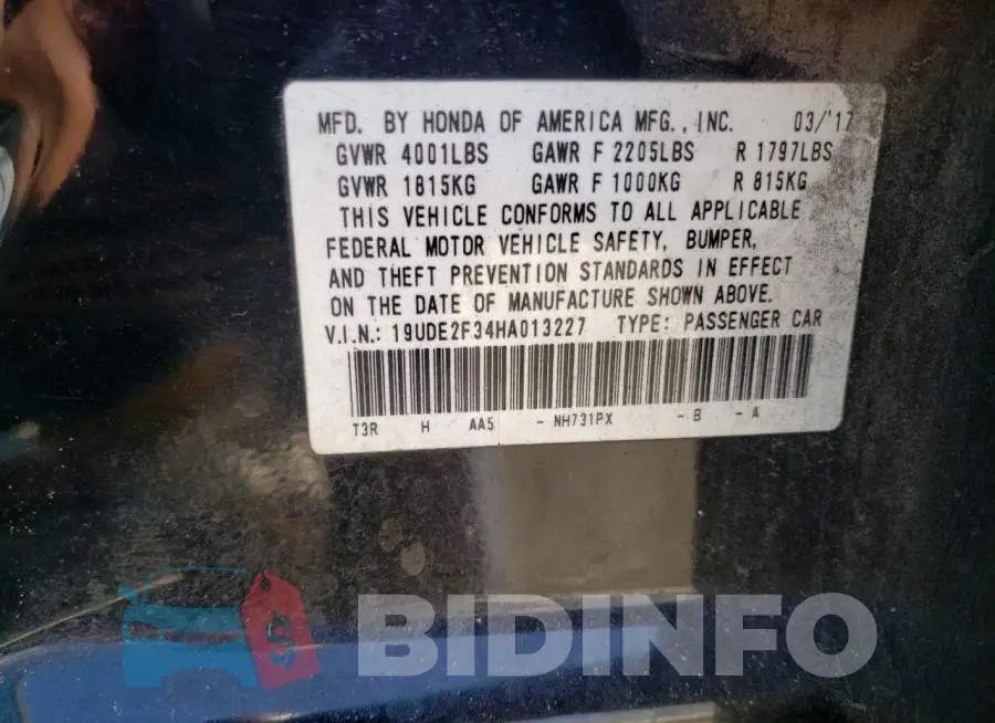 19UDE2F34HA013227 Photo# 10