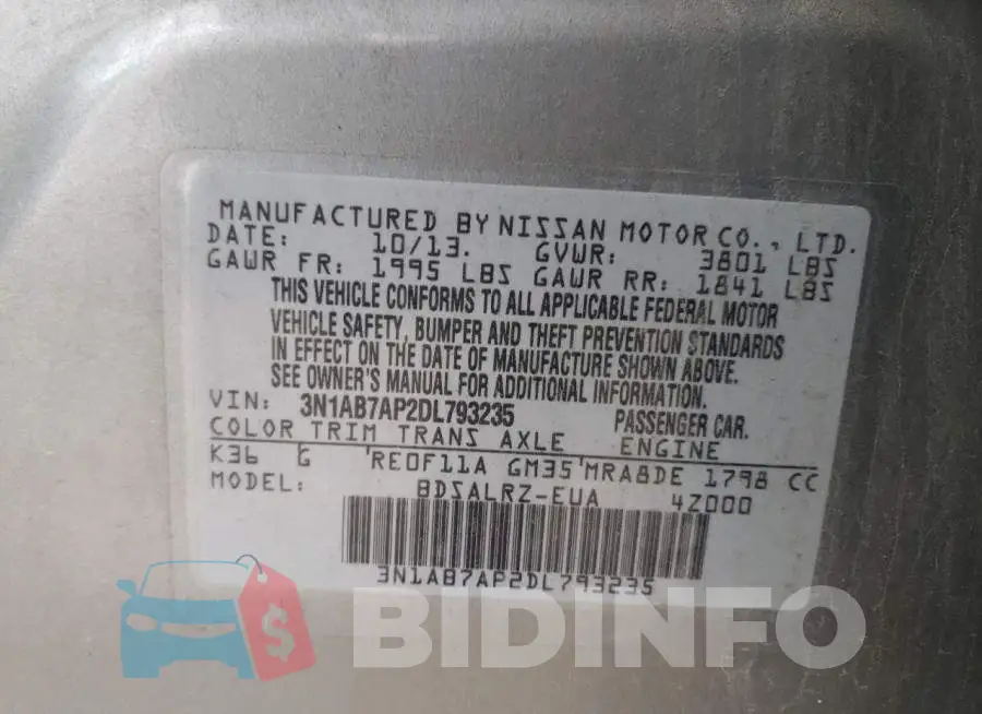 3N1AB7AP2DL793235 Photo# 10