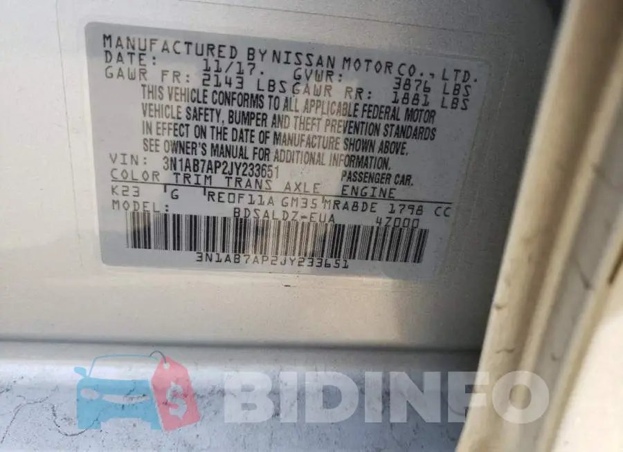 3N1AB7AP2JY233651 Photo# 10