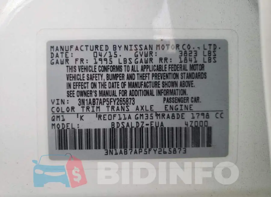 3N1AB7AP5FY265873 Photo# 10
