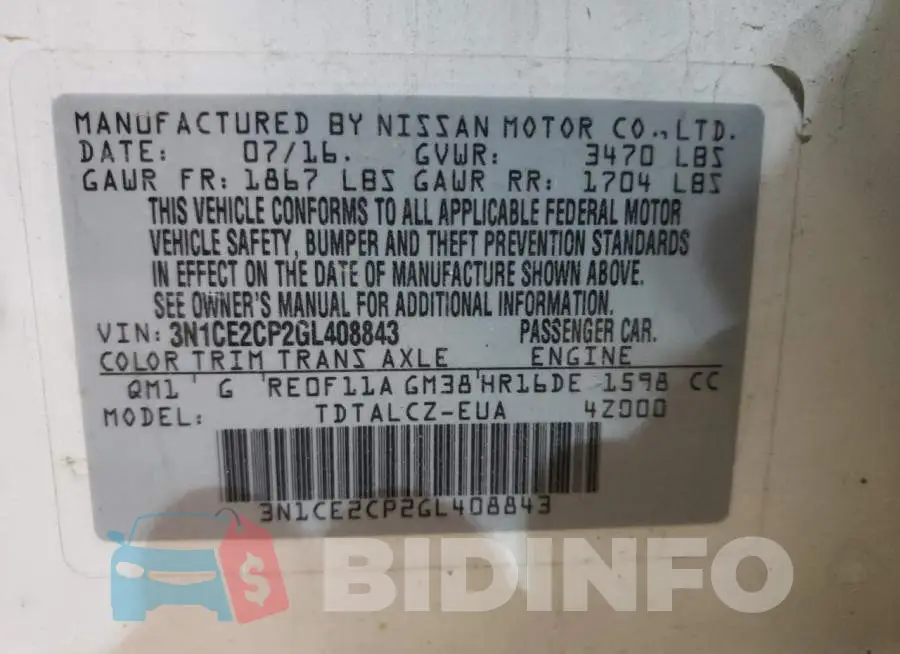 3N1CE2CP2GL408843 Photo# 12