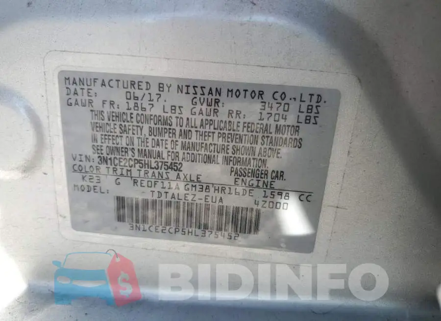 3N1CE2CP5HL375452 Photo# 10