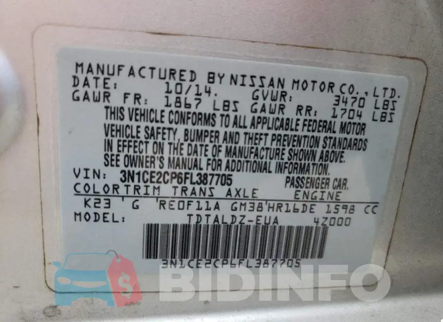 3N1CE2CP6FL387705 Photo# 10