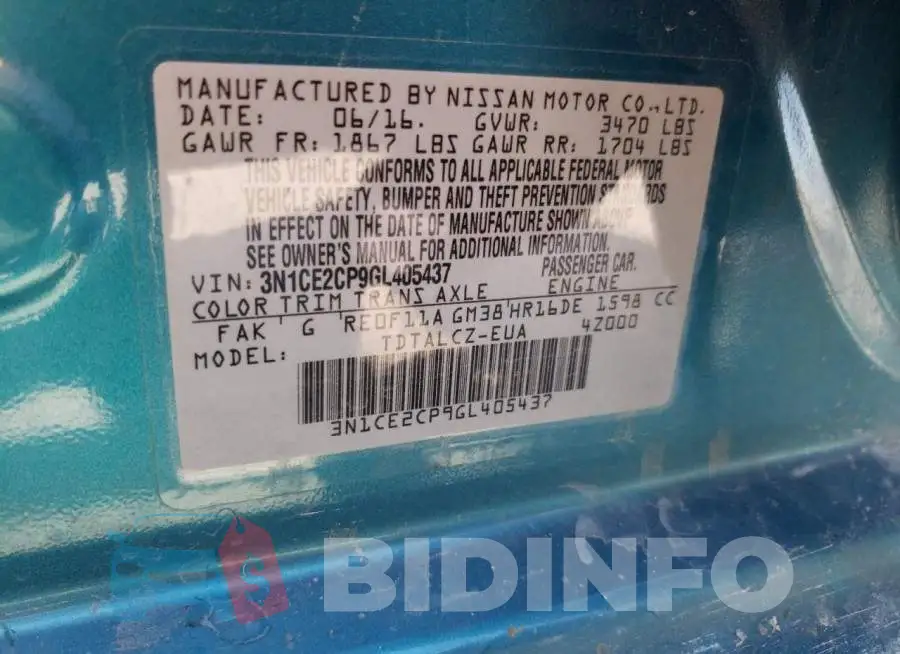 3N1CE2CP9GL405437 Photo# 10