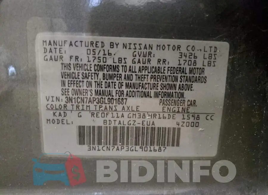 3N1CN7AP3GL901687 Photo# 12